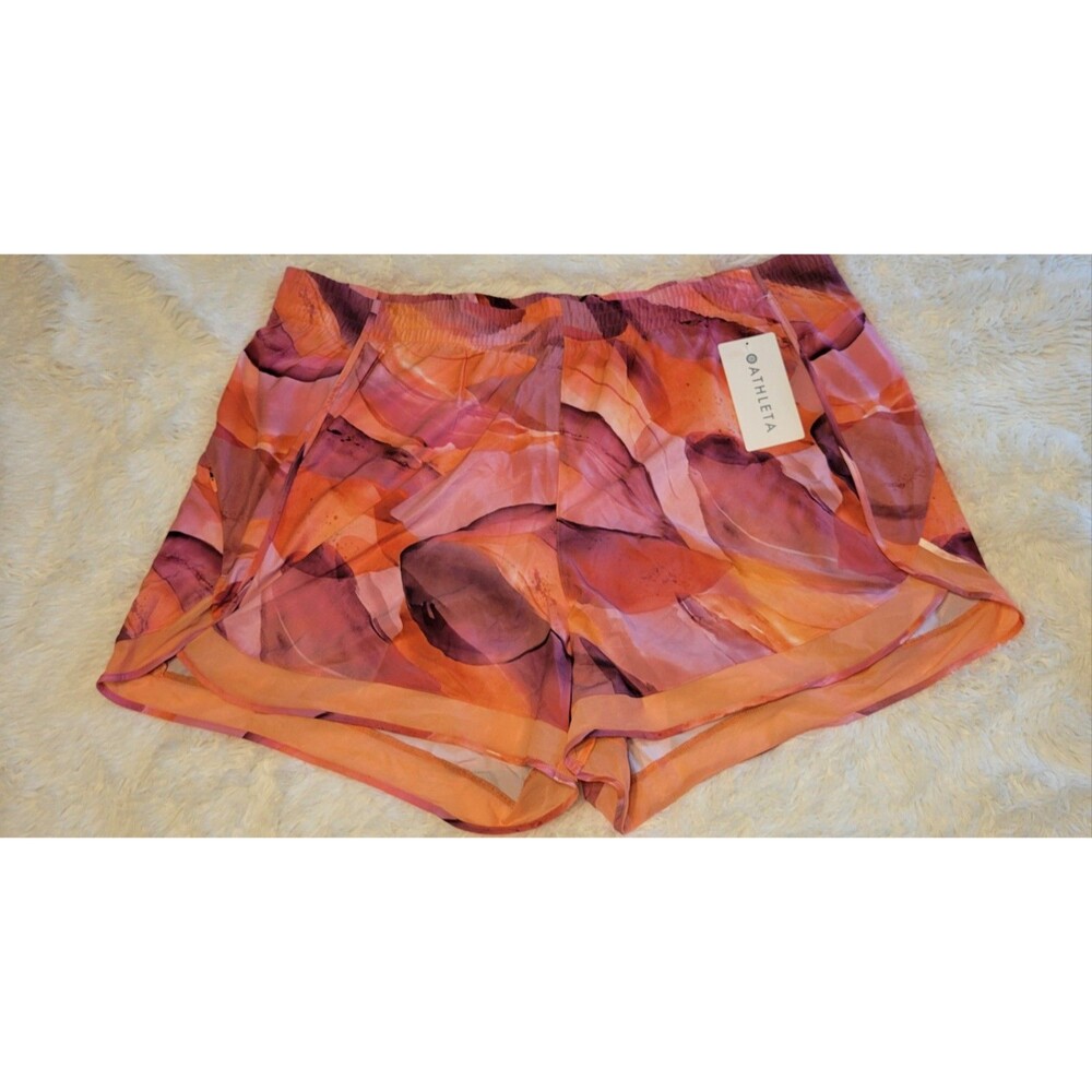 Athleta Sz 3X Printed Mesh Racer Run Shorts 4" NWT Orange & Pink Womens - Picture 10 of 15